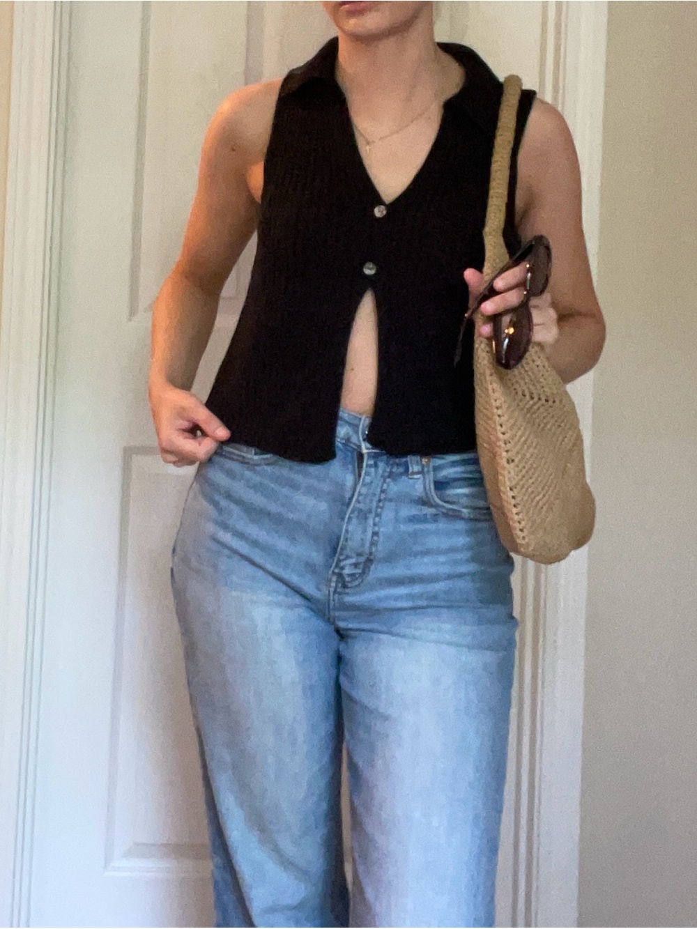 No Boundaries Black Sleeveless Collared Knit Top